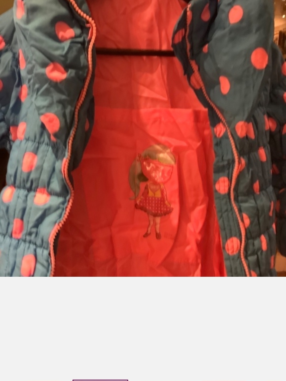 Mim-Pi Age 8 Blue Puffer Coat with Pink Polka Dots - Picture 2 of 6